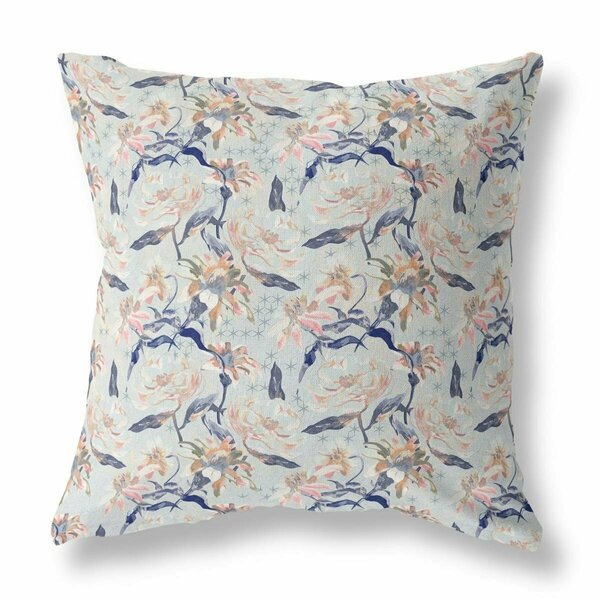 Palacedesigns 16 in. Roses Indoor & Outdoor Throw Pillow Light Blue Pink & Indigo PA3096012